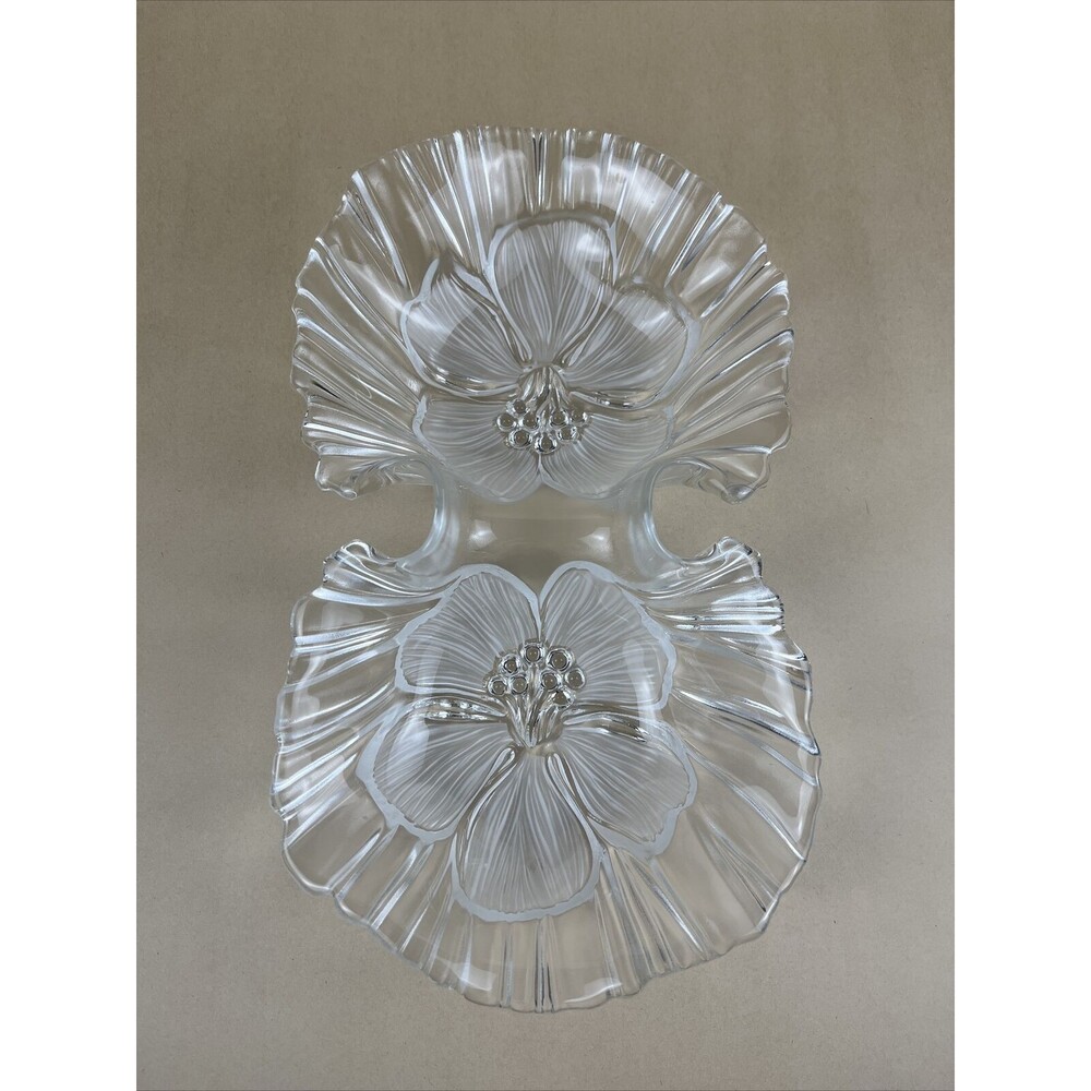 Mikasa Frosted Crystal Glass Hibiscus 13" Divided Serving‎ Bowl